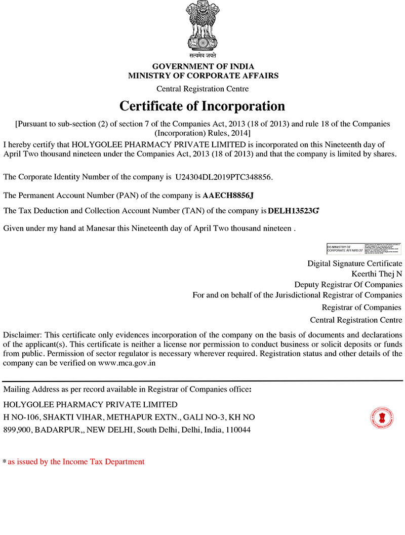 CERTIFICATE OF INCORPORATION